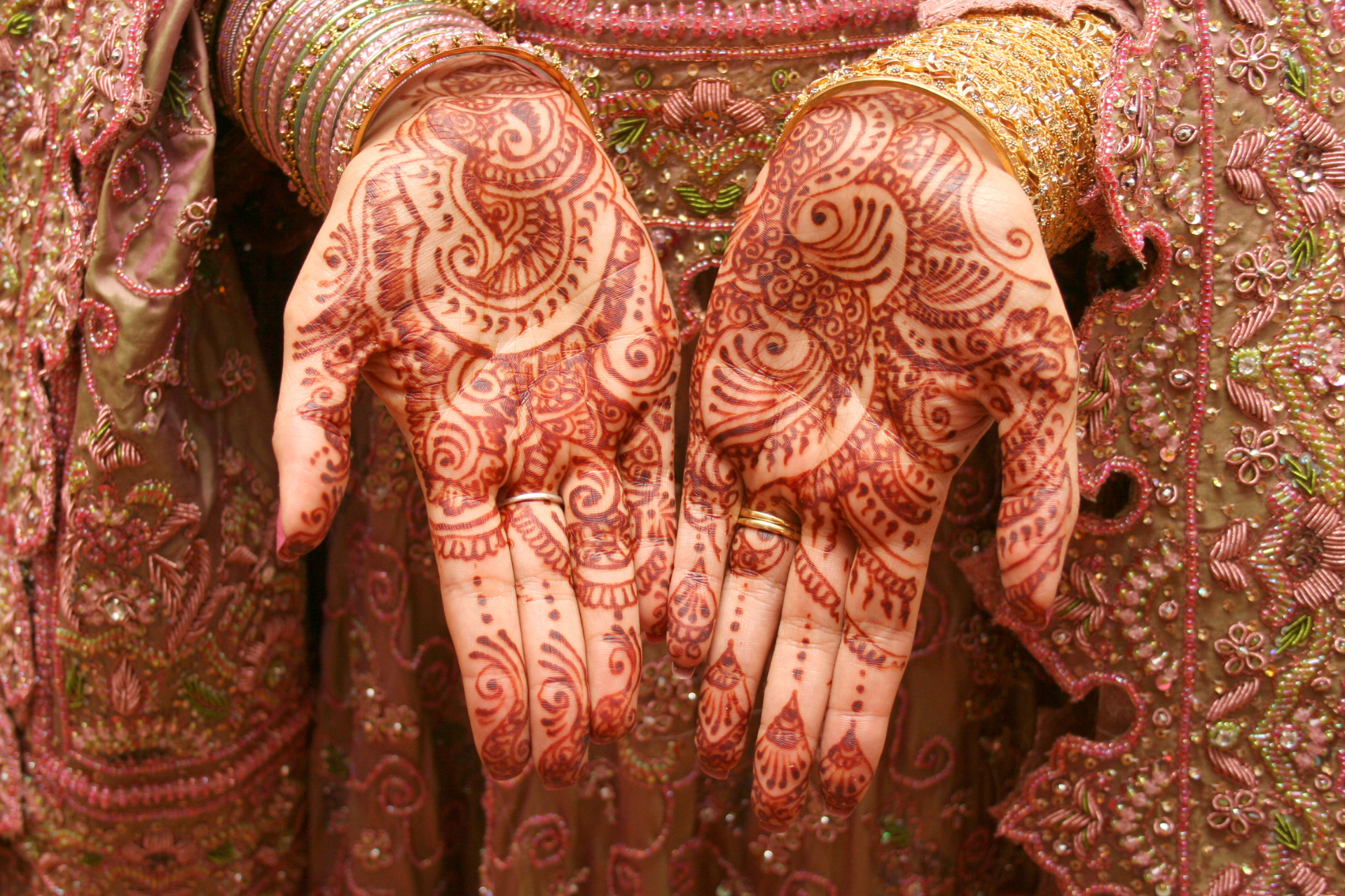 Picture of model showing her hands with the Henna art applied