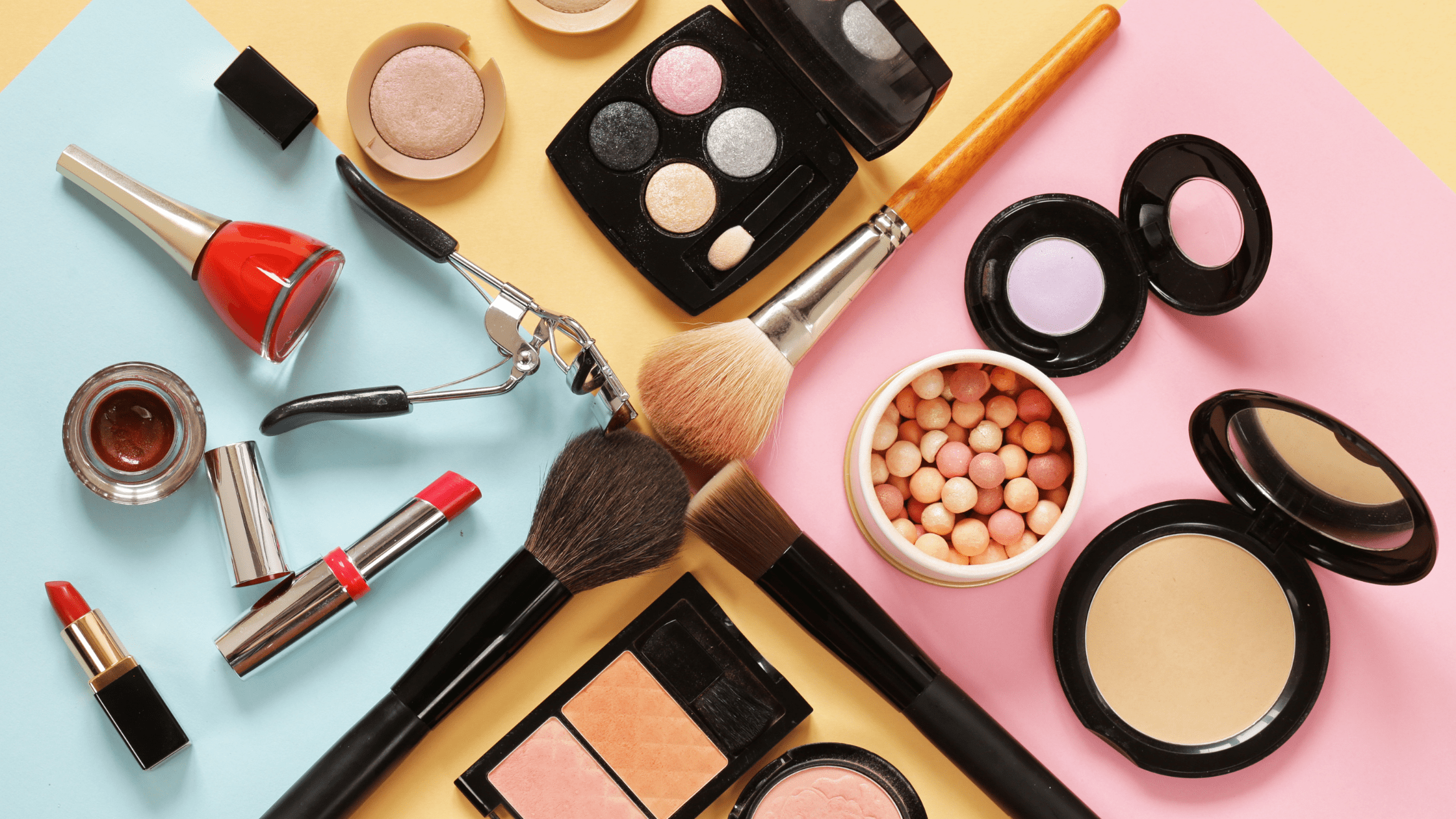 Array of makeup products for a natural look